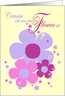 Cousin Flower Girl Invite Card - Purple Colours Illustrated Flowers card
