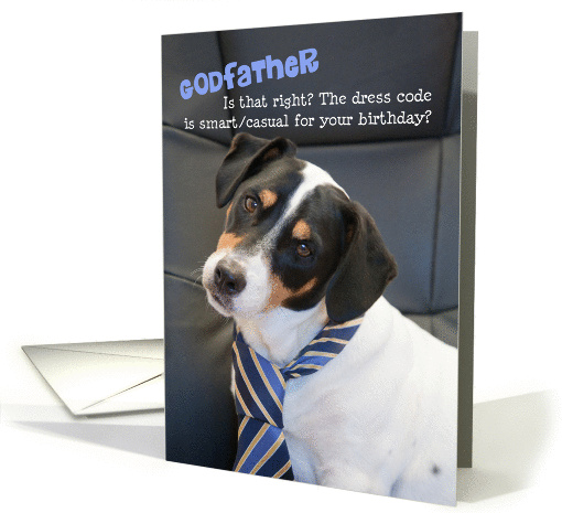 Godfather Birthday Card - Dog Wearing Smart Tie - Humorous card