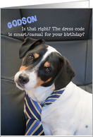 Godson Birthday Card - Dog Wearing Smart Tie - Humorous card