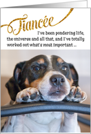 Fiancee Funny Birthday Card - Dog Pondering Life and The Universe card