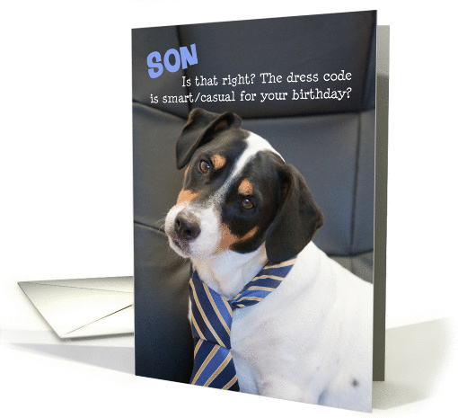 Son Birthday Card - Dog Wearing Smart Tie - Humorous card (846403)