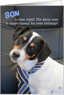 Son Birthday Card - Dog Wearing Smart Tie - Humorous card
