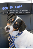Son in Law Birthday Card - Dog Wearing Smart Tie - Humorous card