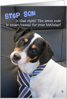 Step Son Birthday Card - Dog Wearing Smart Tie - Humorous card