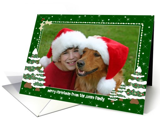 Christmas Photo Card Border - Snowy Decorated Christmas Trees card