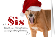 Merry Christmas Sis - Singing Dog in Santa Hat - Humorous card