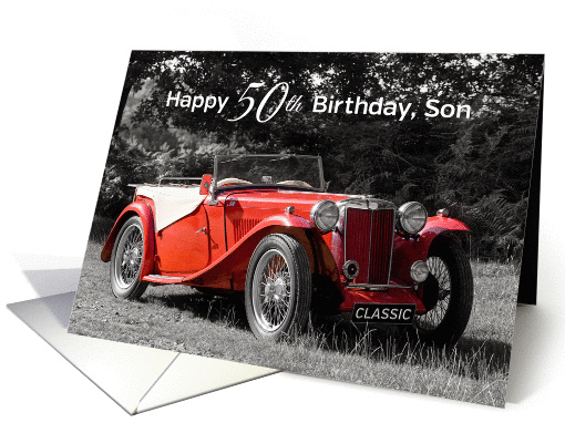Son 50th Birthday Card - Red Classic Car card (898854)