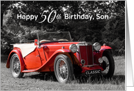 Son 50th Birthday Card - Red Classic Car card