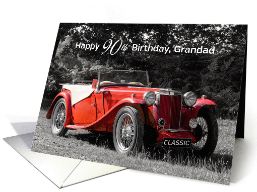 Grandad 90th Birthday Card - Red Classic Car card (898861)