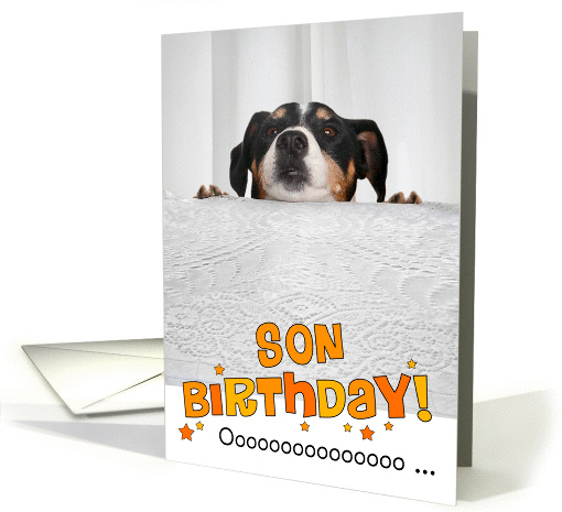 Son Humorous Birthday Card - Dog Peeking Over Table card (944535)