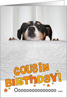 Cousin Humorous Birthday Card - Dog Peeking Over Table card