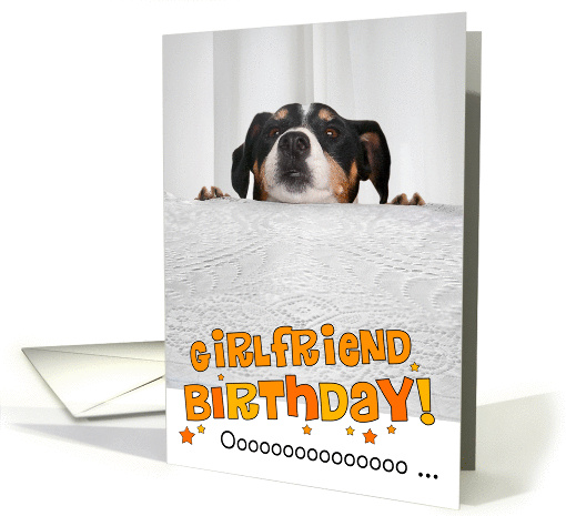 Girlfriend Humorous Birthday Card - Dog Peeking Over Table card