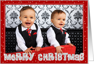 Christmas Photo Card - Red and Silver Merry Christmas and Stars card