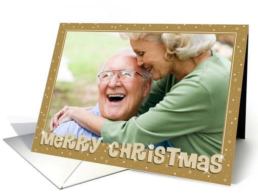 Christmas Photo Card - Gold Merry Christmas and Stars card (949946)