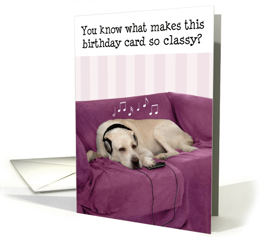 Humorous Birthday Card - Dog with Headphones Listening to Music card