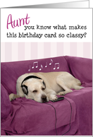 Aunt Humorous Birthday Card - Dog with Headphones Enjoying Music card