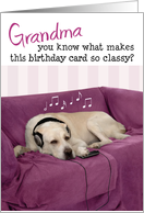 Grandma Humorous Birthday Card - Dog with Headphones Enjoying Music card