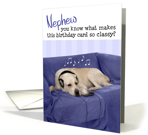 Nephew Humorous Birthday Card - Dog with Headphones... (970295)