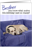 Brother Humorous Birthday Card - Dog with Headphones Enjoying Music card