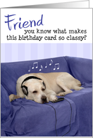 Friend Humorous Birthday Card - Dog with Headphones Enjoying Music card