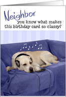 Neighbor Humorous Birthday Card - Dog with Headphones Enjoying Music card