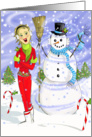 Christmas Girl with Snowman card