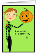 Happy Halloween Pumpkin Head Girl Friend Illustration card