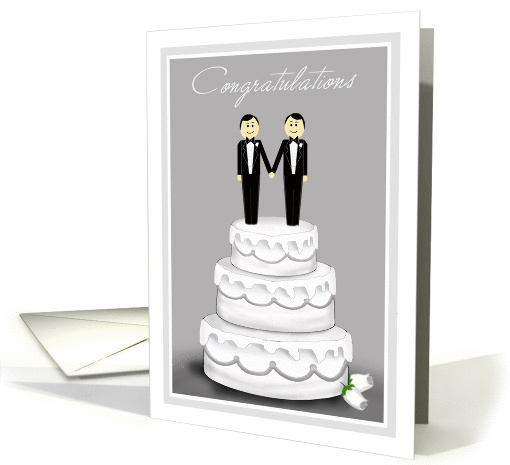 Wedding Congratulations Two Grooms on Top of Wedding Cake card