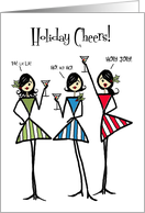 Retro Martini Girls Toasting the Christmas Holiday card