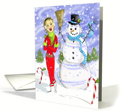 Christmas Girl with Snowman card (866602)