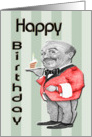 Happy Birthday Greeting Card, with Cute Cartoon Waiter card