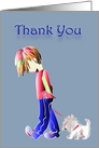 Thank You Greeting Card, with cute boy and dog digital art design card