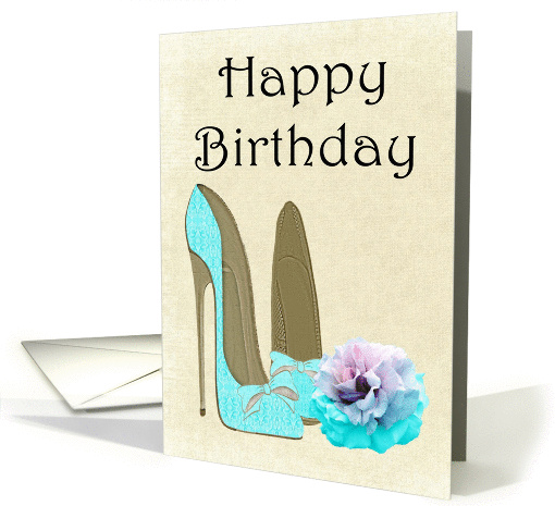 Happy Birthday, Turquoise Stiletto Shoes and Rose card (1182842)