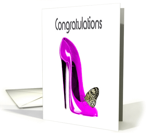 Congratulations, with Pink Stiletto Shoe and Butterfly Design card