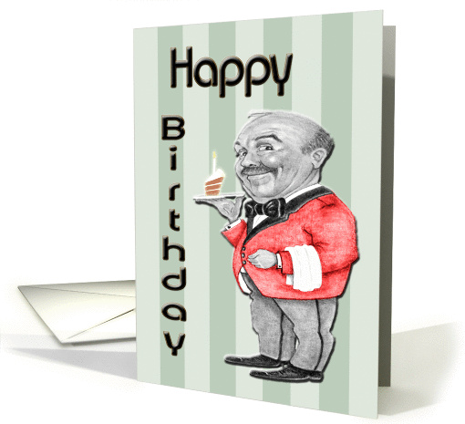 Happy Birthday Greeting Card, with Cute Cartoon Waiter card (872187)