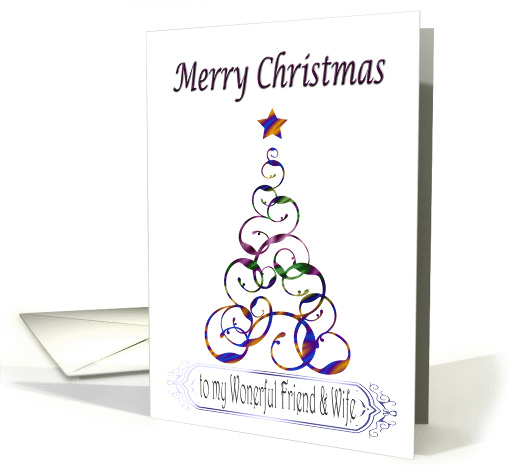 Wonderful Friend and Wife Elegant Christmas Tree Swirl card (882390)