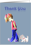 Thank You Greeting Card, with cute boy and dog digital art design card