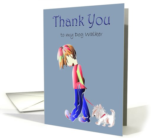 Thank You to my Dog Walker, Boy Walking Cute Dog card (918638)