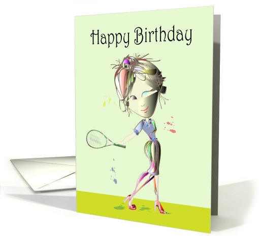 Happy Birthday Fun Card, Modern woman playing Tennis in... (924907)