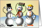 Humorous Three-Member Snow Family Happy Holidays/Season’s Greetings card