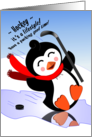 Humorous Hockey Penguin Happy Birthday! card