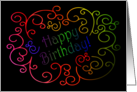 Happy Birthday with Artistic Rainbow Swirls on Black card
