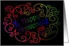 Happy Anniversary to Employee, with Artistic Rainbow Swirls on Black card