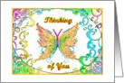 Thinking of you and sending best wishes to feel better with a cheerful rainbow butterfly card