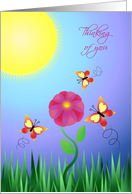 Thinking of You, Sun, Flower, and Butterflies - blank inside card