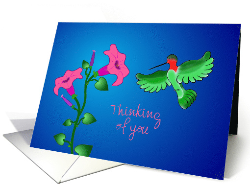 Pretty Red-Throat Hummingbird and Petunias, Editable card (872461)