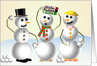 Humorous Three-Member Snow Family Happy Holidays/Season’s Greetings card