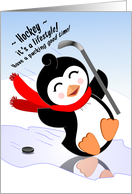 Humorous Hockey Penguin Happy Birthday! card