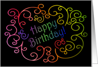 Happy Birthday with Artistic Rainbow Swirls on Black card