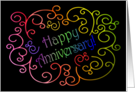 Happy Anniversary to Employee, with Artistic Rainbow Swirls on Black card